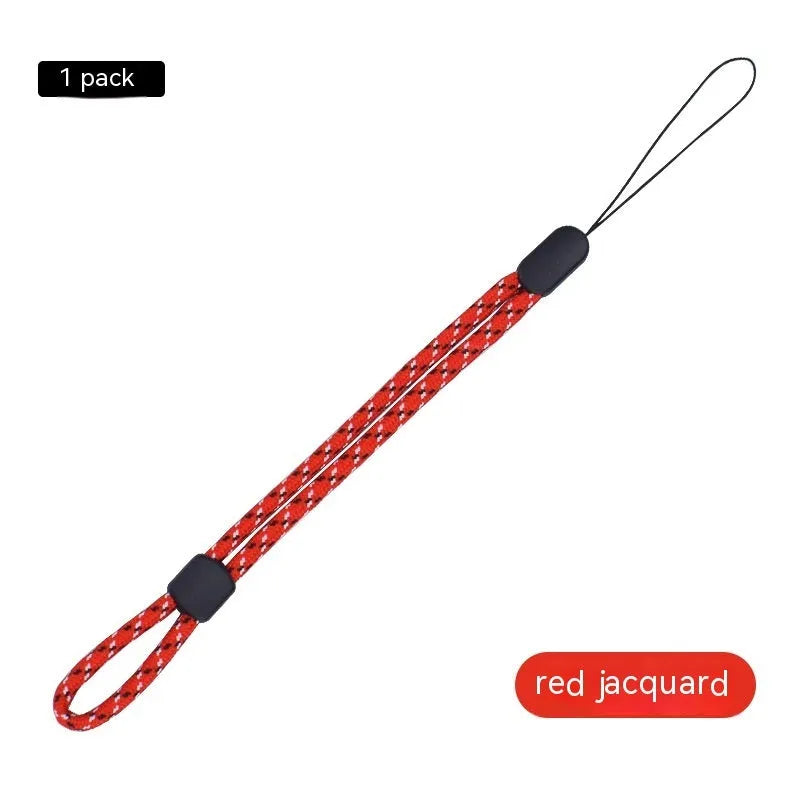 Adjustable nylon mobile phone lanyard wrist strap 20cm in black and white jacquard weave