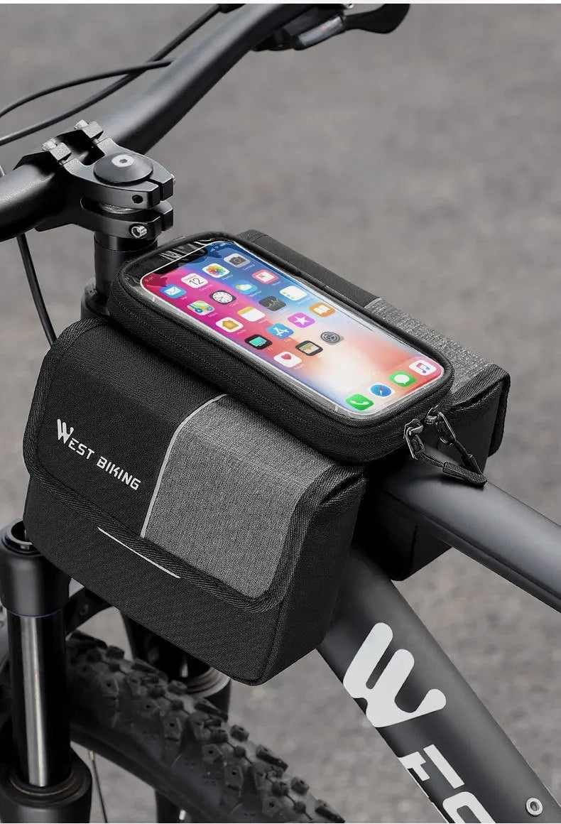 Black and grey Oxford cloth bilateral tube bicycle saddle bag showing 2-litre capacity.
