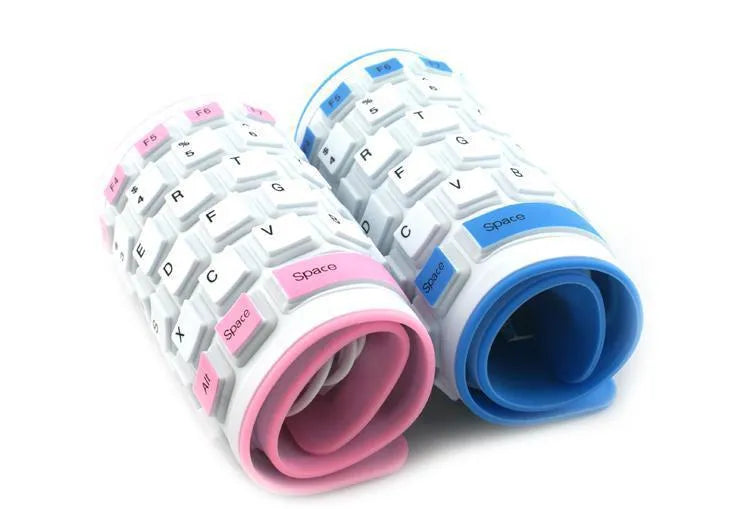Folding waterproof dustproof silicone USB keyboard in six colours with 1.5m cable