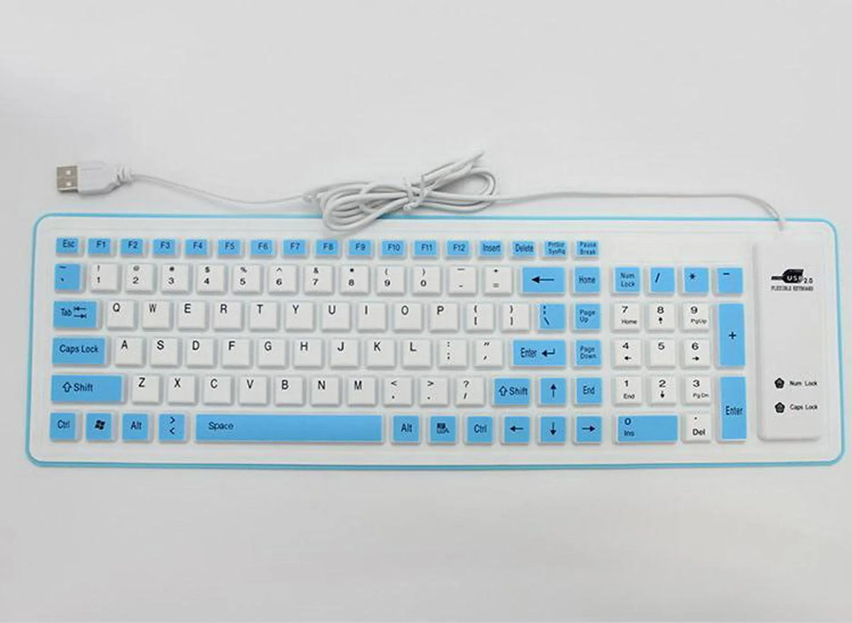 Folding waterproof dustproof silicone USB keyboard in six colours with 1.5m cable