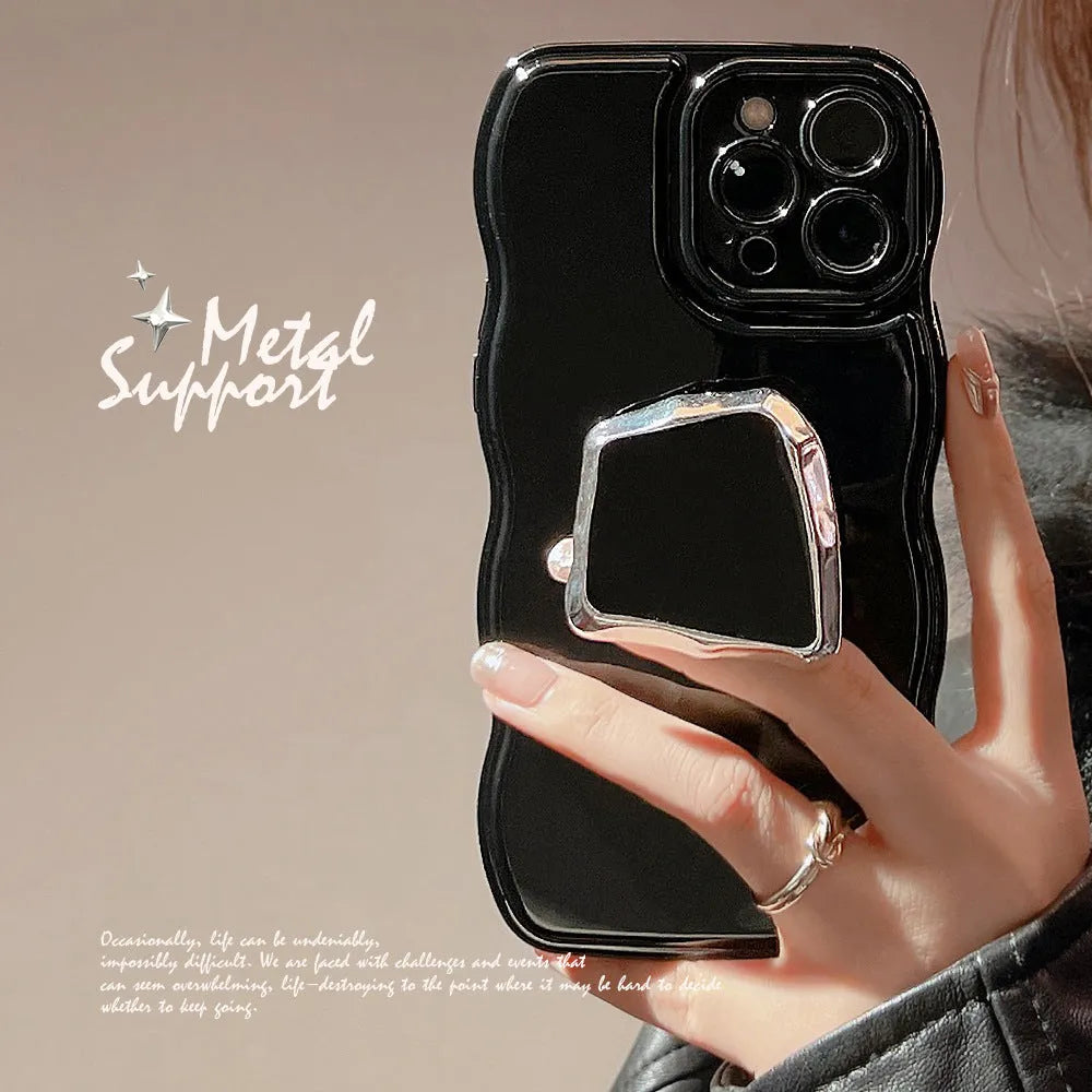 Black TPU metallic phone case with geometric bracket for Apple iPhone