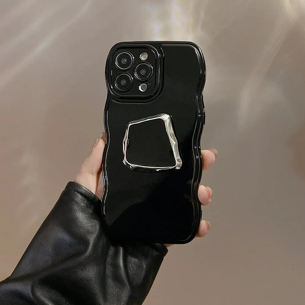 Black TPU metallic phone case with geometric bracket for Apple iPhone