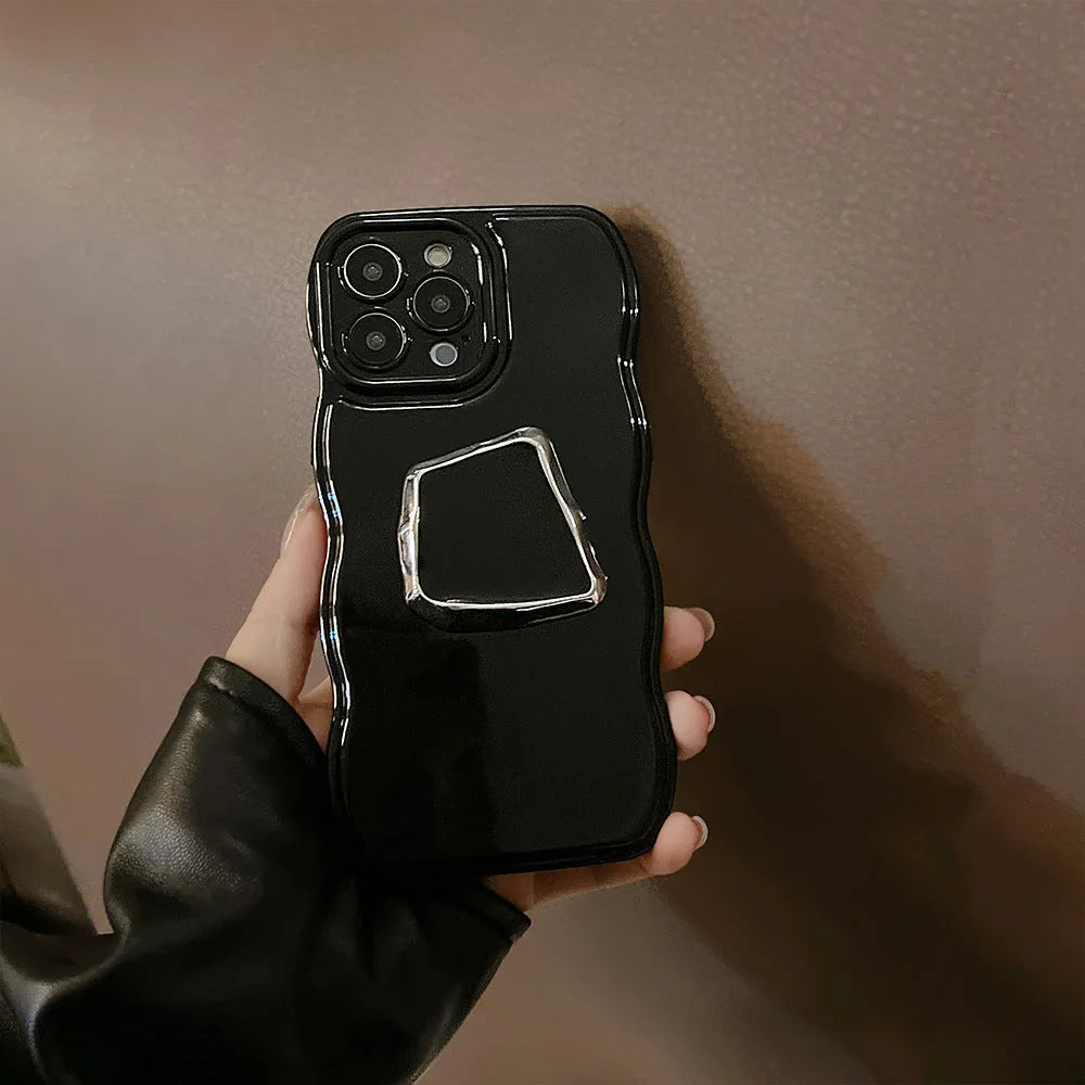 Black TPU metallic phone case with geometric bracket for Apple iPhone