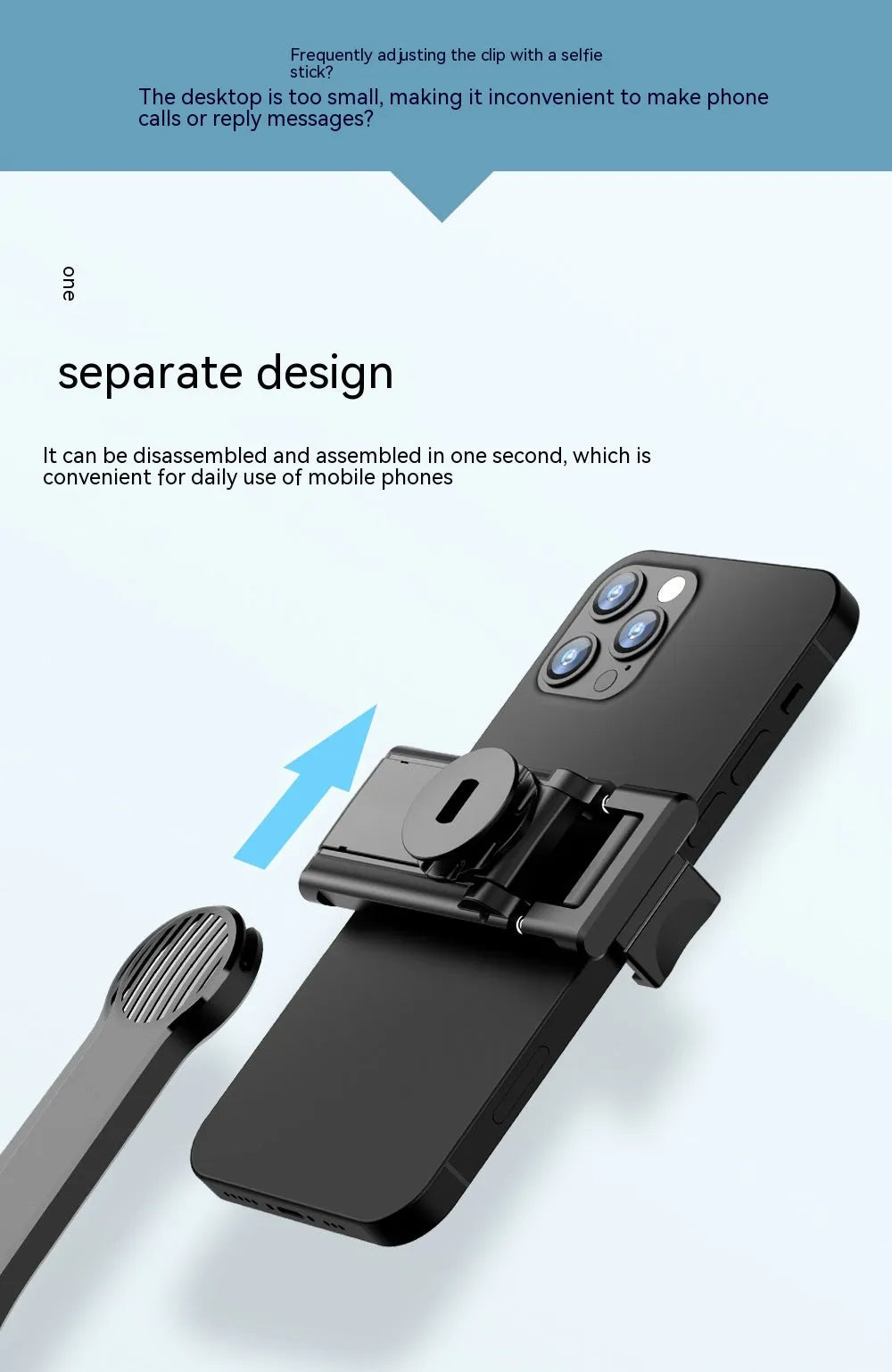 Bluetooth selfie stick with detachable desktop stand, extended to 1060mm, ABS stainless steel construction