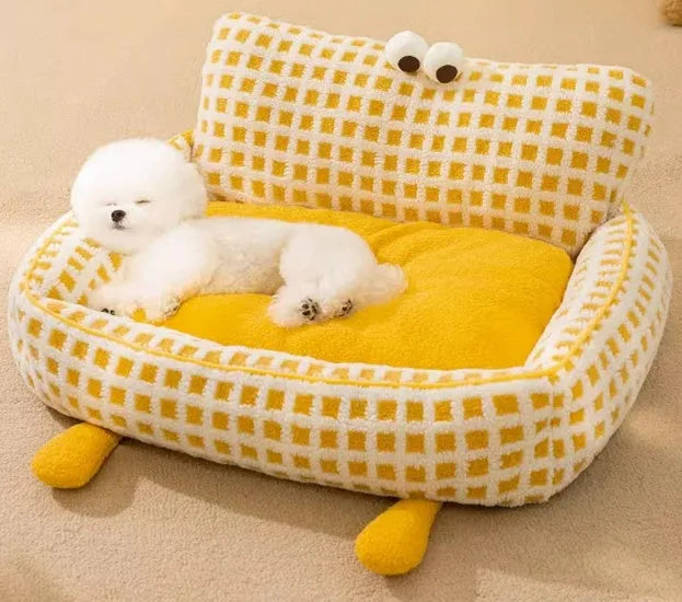 Seasonal universal detachable washable dog bed in yellow big eyes cute colour for dogs up to 40kg