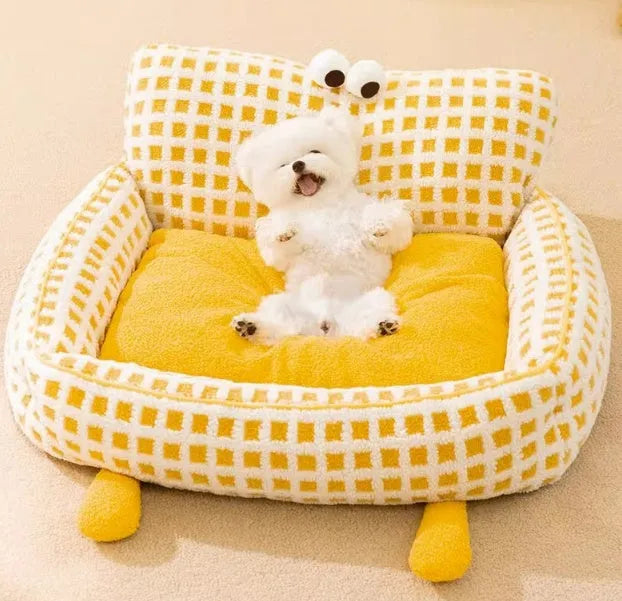 Seasonal universal detachable washable dog bed in yellow big eyes cute colour for dogs up to 40kg
