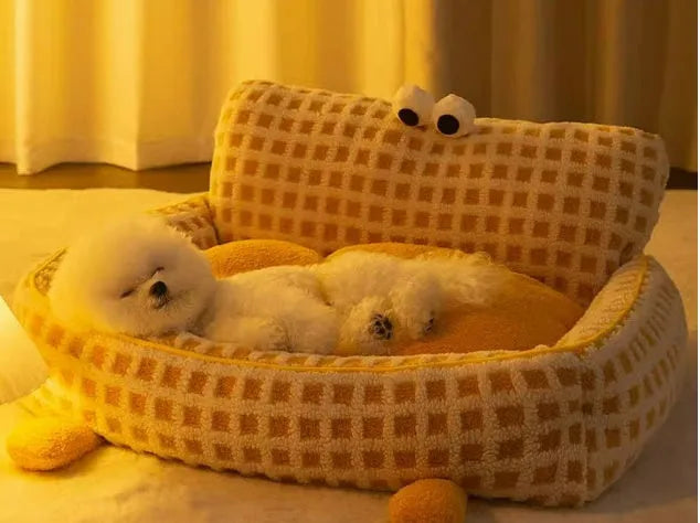 Seasonal universal detachable washable dog bed in yellow big eyes cute colour for dogs up to 40kg
