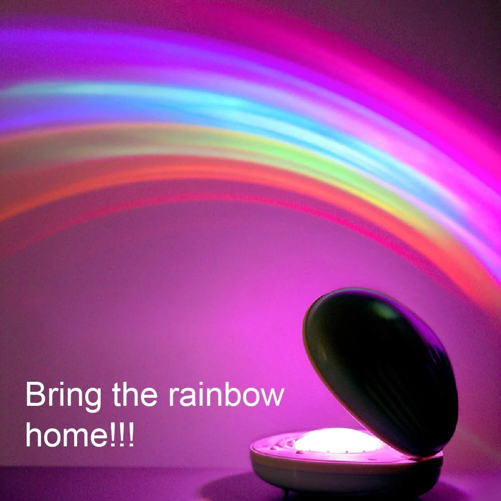 Colorful rainbow projection lamp with USB charging, perfect for kids' rooms