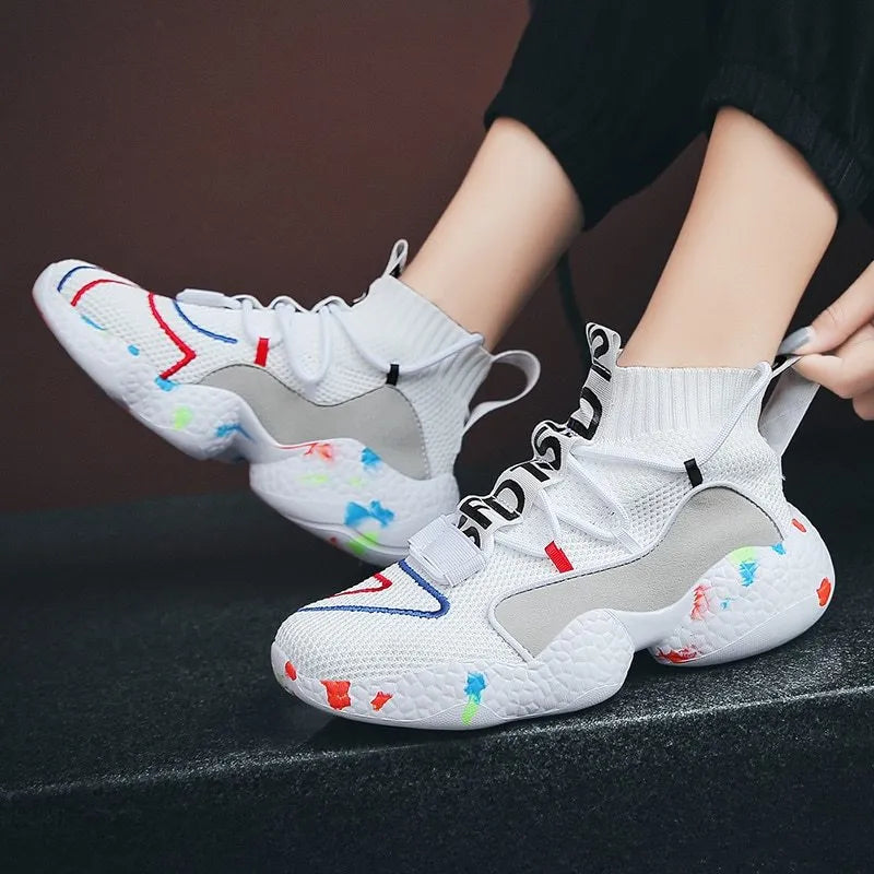 Men's camouflage striped sneakers with mesh upper and vulcanised rubber sole