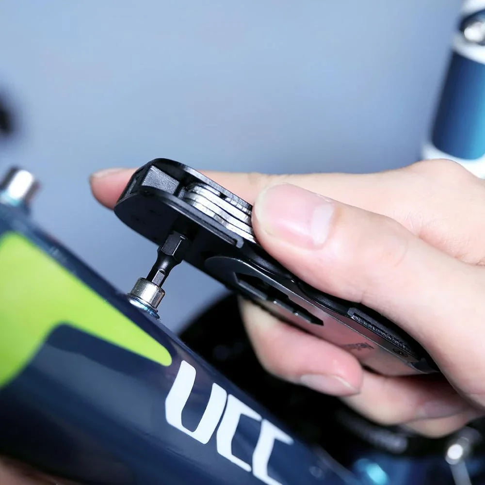 Compact multi-function bicycle tool with magnetic screwdriver sleeve, 2Cr13 stainless steel construction