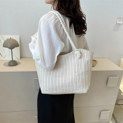 Women's fashion straw large capacity shoulder tote bag in beige