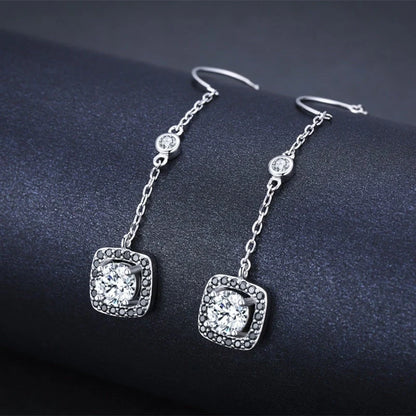 Long copper plated zircon earrings with black lines, fresh and sweet style for women