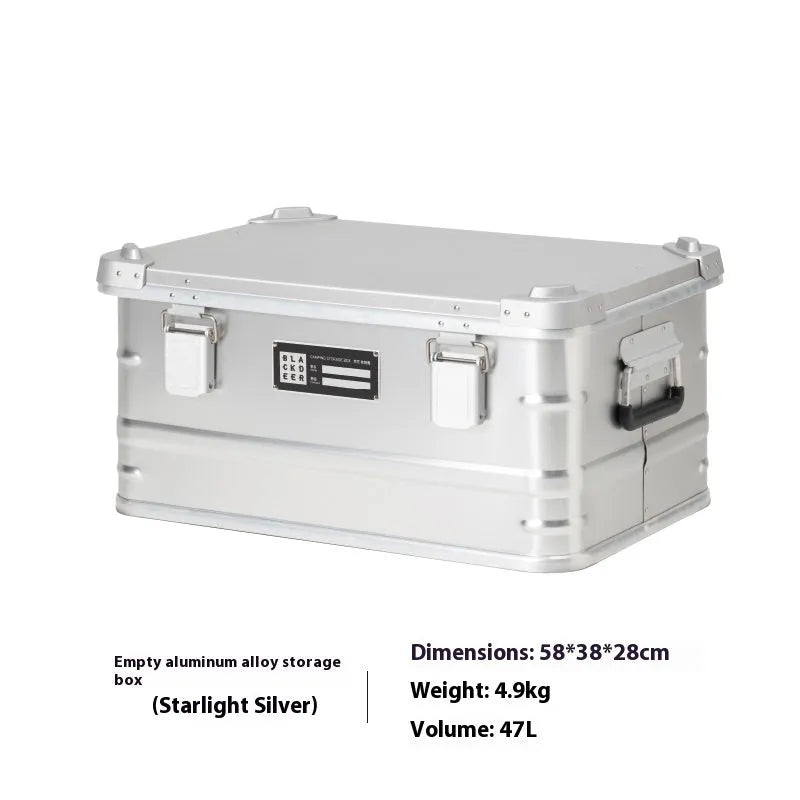 Field green aluminium alloy storage box for camping and vehicle use