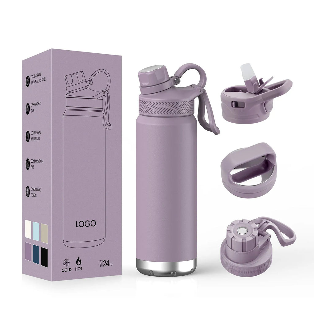Double-layer 304 stainless steel outdoor vacuum mug 700ml 24oz in light blue with modern simple design