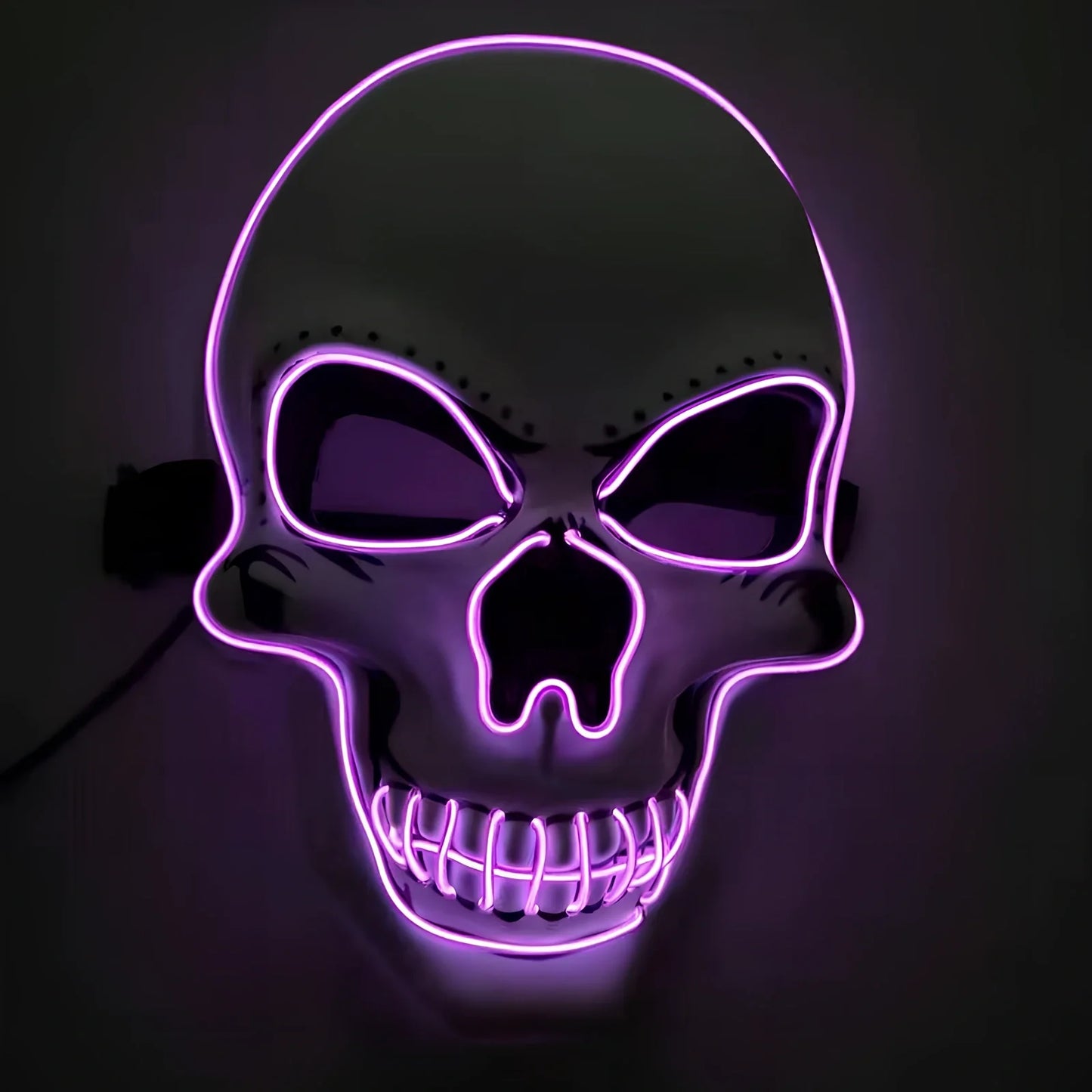 LED illuminated skull Halloween mask with adjustable strap and multiple light settings