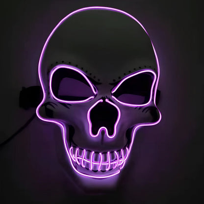 LED illuminated skull Halloween mask with adjustable strap and multiple light settings