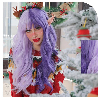 Long wave synthetic cosplay wig with Qi bangs and heat-resistant fibres