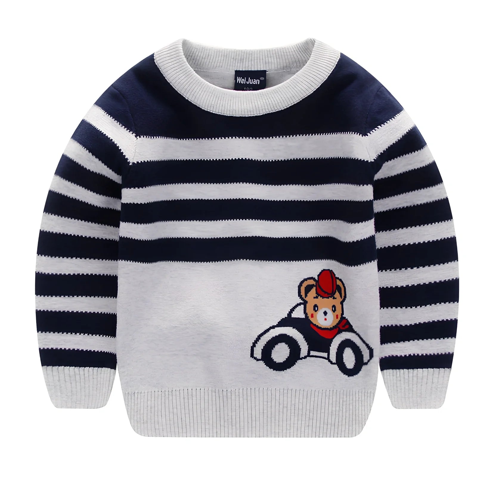 Children's Korean style cartoon pullover sweater in bear green, size 120cm, long sleeves, enzyme washed soft fabric for ages 3-8