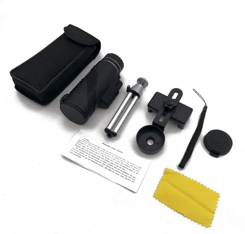 Black HD 40x60 monocular telescope for mobile phones with 40X magnification and waterproof design