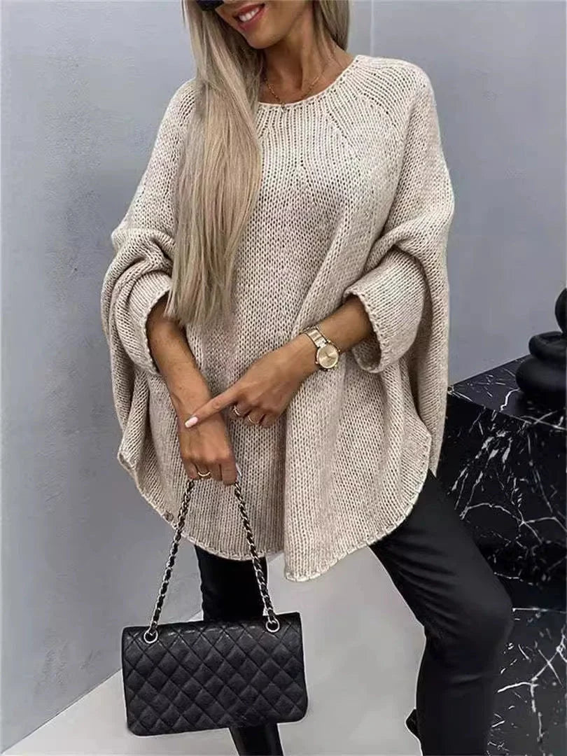 Winter oversized knitted shawl sweater with batwing sleeves in various colours
