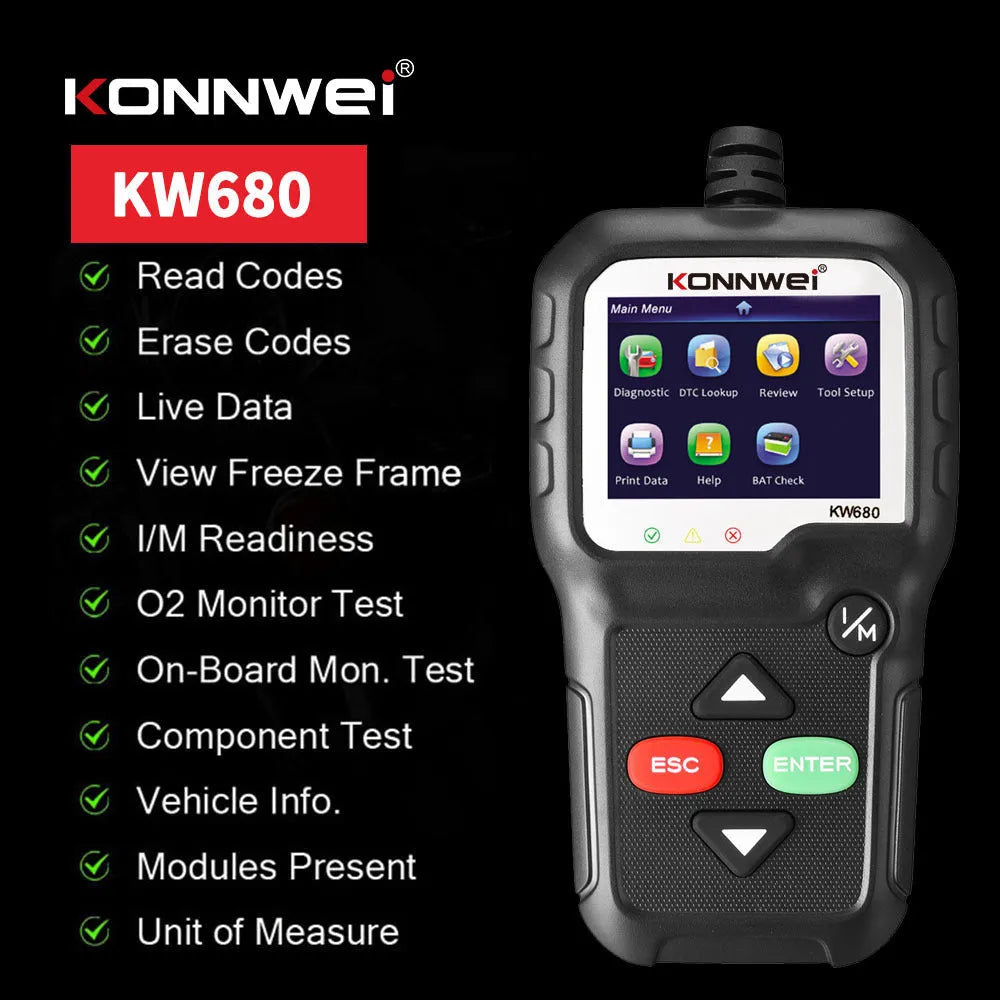 Black automotive fault diagnosis OBD2 scanner with cable for 12V vehicles