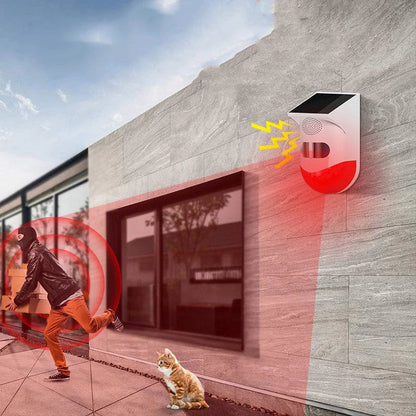 Human Body Infrared Sensing Remote Control Solar Alarm with solar panel and sound-light alarm features