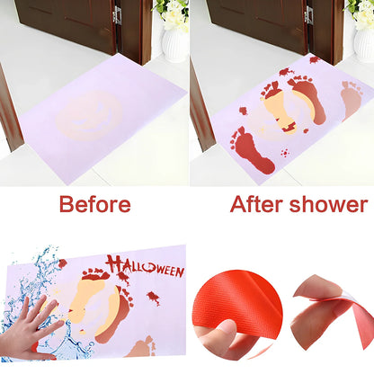 White rectangular PVC bath mat showing colour change effect when wet with moisture detection