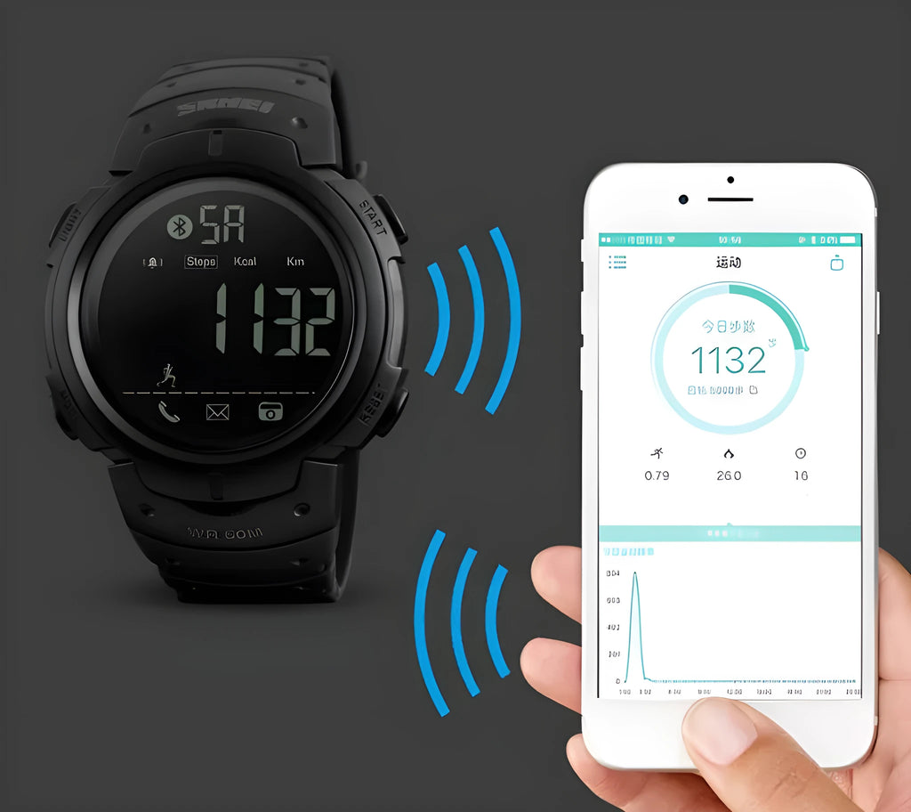 50mm round smart watch with black or army green PU strap and stainless steel buckle