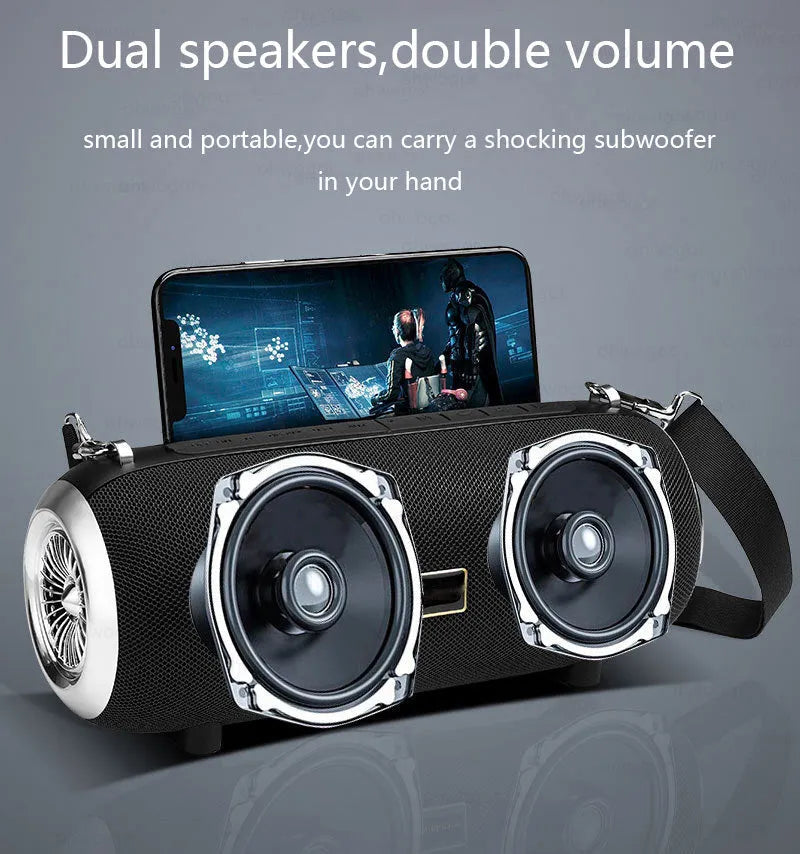 F666 portable Bluetooth speaker with shoulder strap and retractable FM antenna in square design