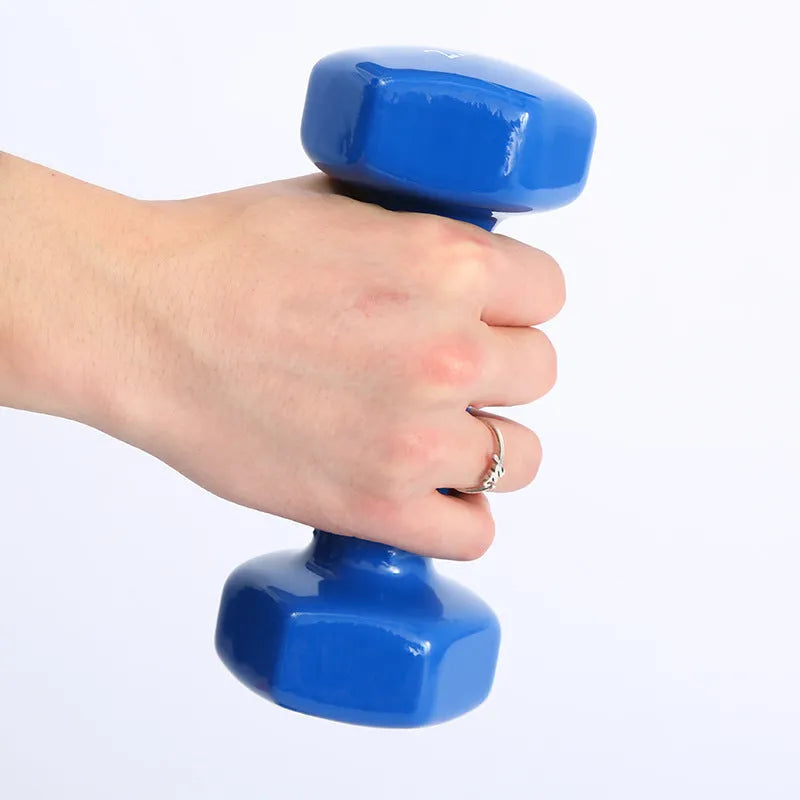 Bright colour plastic-coated fitness dumbbells for home workouts with floor protection