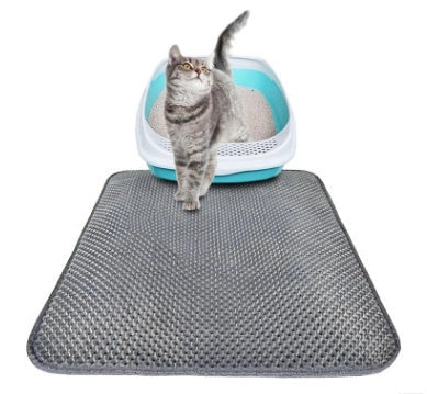 Waterproof honeycomb cat litter pad in black, gray, and blue, sizes S, M, L