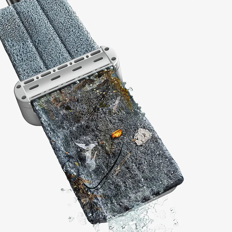 Stainless steel flat mop with microfiber pads for efficient kitchen cleaning