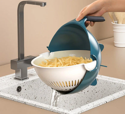 Nine in One Vegetable Drainage Basket with drainage feature and 8 blades