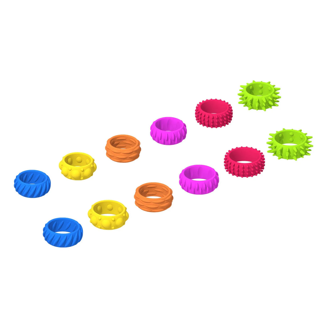 Set of colourful children's silicone sensory rings in various piece counts