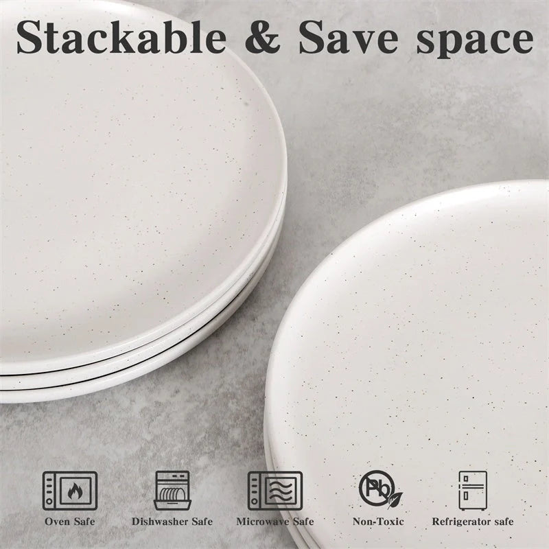 Set of 6 ceramic plates for steak, salad, and more, microwave and dishwasher safe