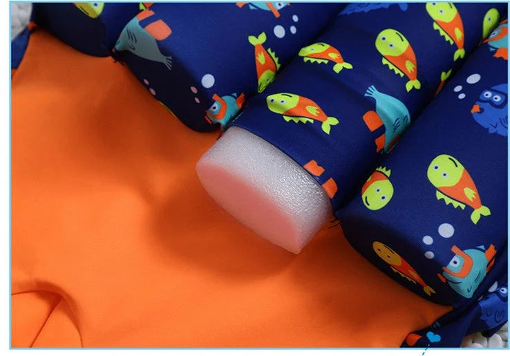 Red children's buoyancy swimsuit with dinosaur cartoon pattern for toddlers aged 1-7 years