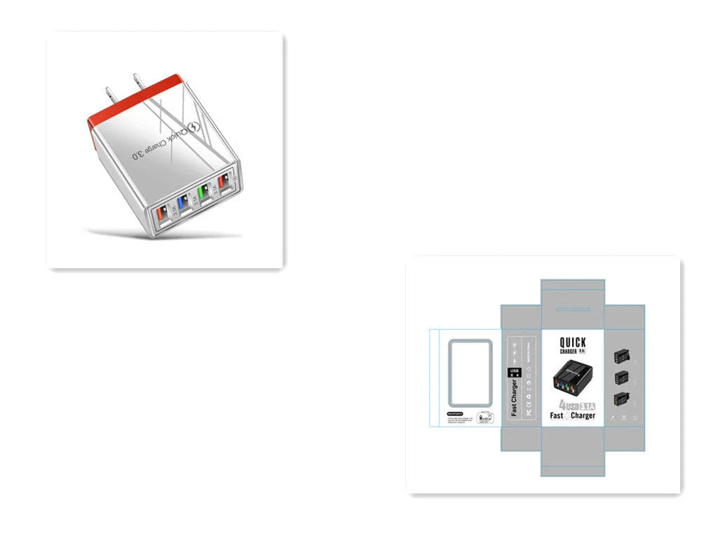 Powerful USB wall charger with Quick Charge 3.0 and 4 charging ports for fast, convenient device charging