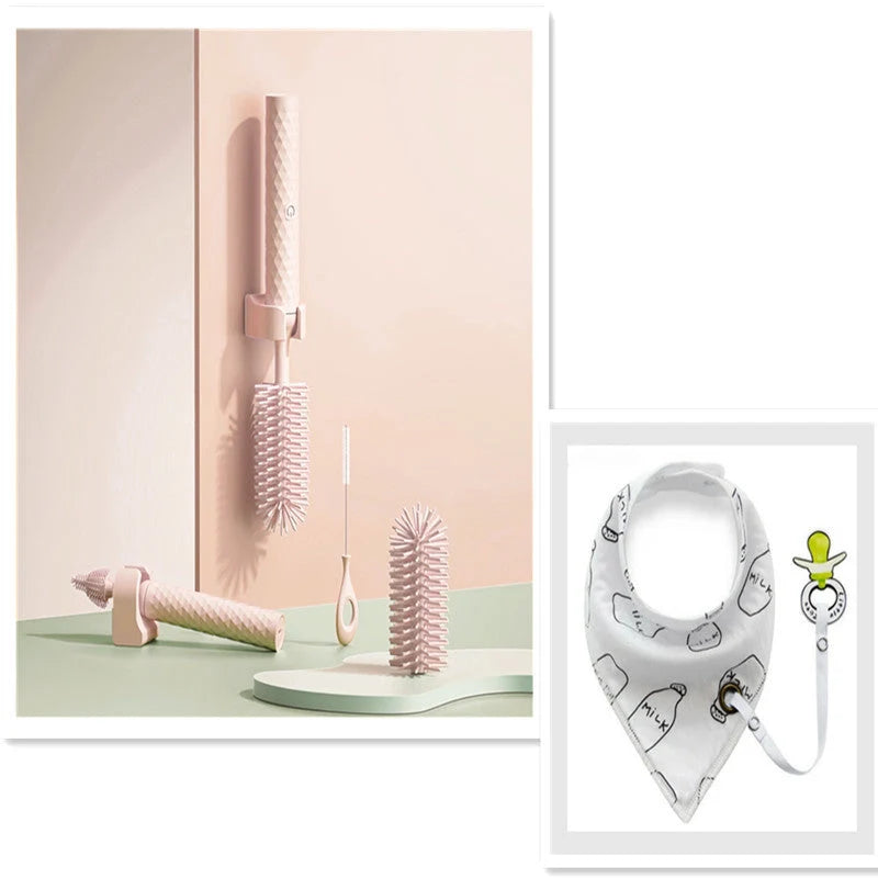 Electric silicone bottle brush set with 360-degree rotation for cleaning baby bottles and pacifiers