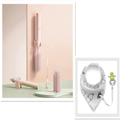 Electric silicone bottle brush set with 360-degree rotation for cleaning baby bottles and pacifiers