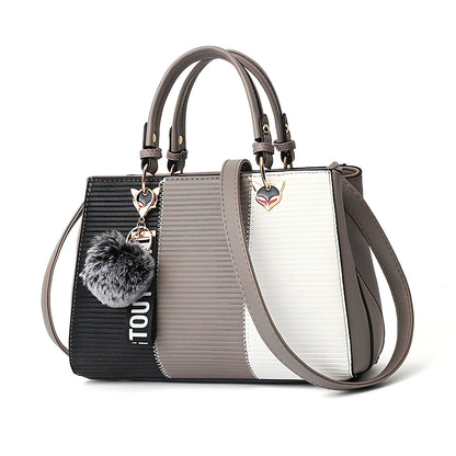 Women's grey PU leather patchwork messenger bag with crossbody strap and magnetic closure