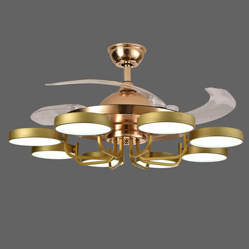 42-inch overhead fan lamp with LED three colour dimmable light, iron art and PC construction, white finish