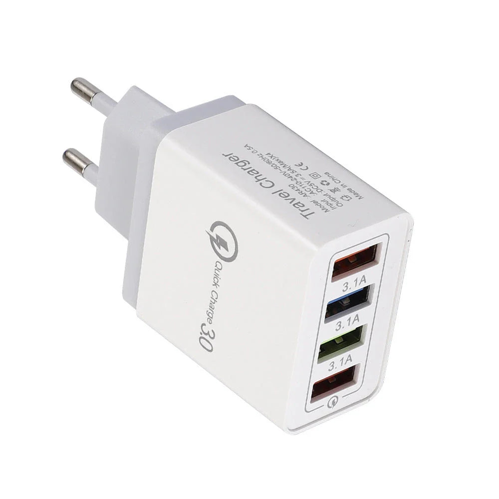 Powerful USB wall charger with Quick Charge 3.0 and 4 charging ports for fast, convenient device charging