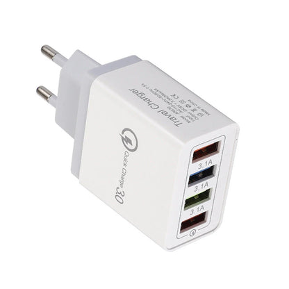 Powerful USB wall charger with Quick Charge 3.0 and 4 charging ports for fast, convenient device charging