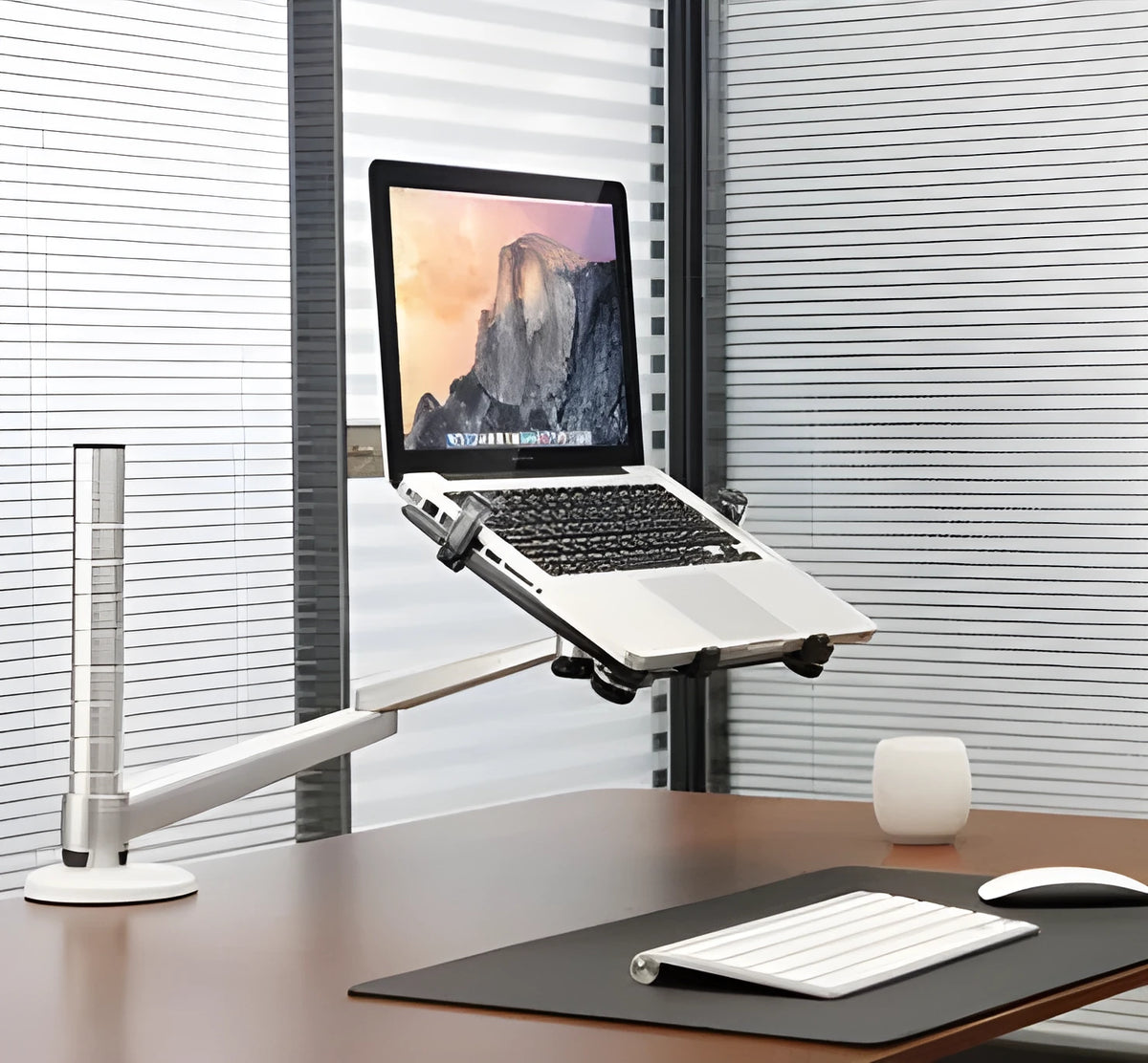 Dual arm laptop stand holder with 440mm arms, aluminium alloy and ABS construction, height adjustable 30-400mm