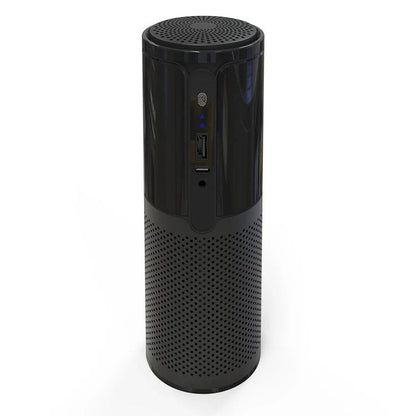 Compact car air purifier in black, reducing allergens with HEPA technology