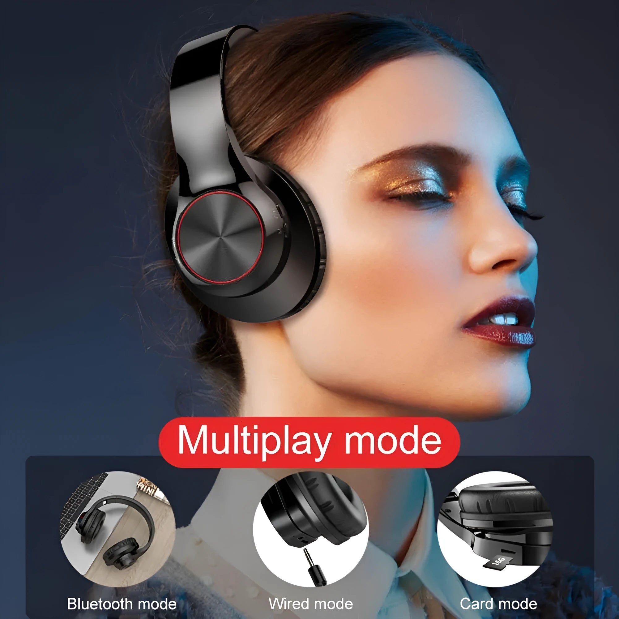 A11 wireless Bluetooth over-ear headset shown in blue and white colour options.