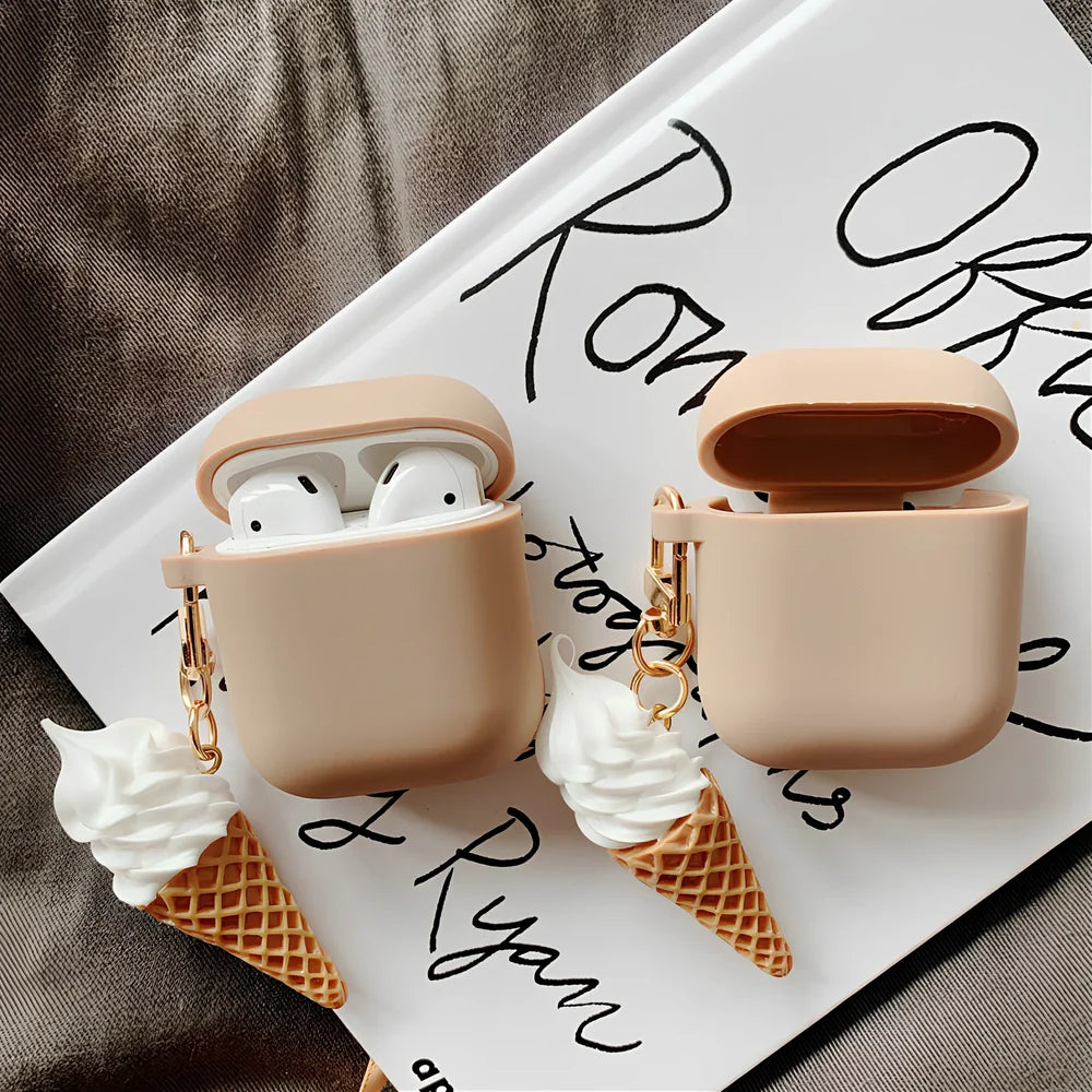 Silicone protector case for AirPods 2 in cylinder ice cream photo colour design, 6 cm length