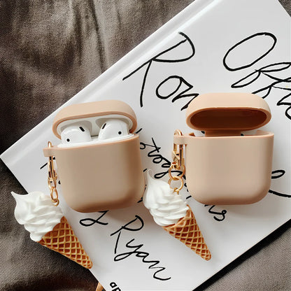 Silicone protector case for AirPods 2 in cylinder ice cream photo colour design, 6 cm length