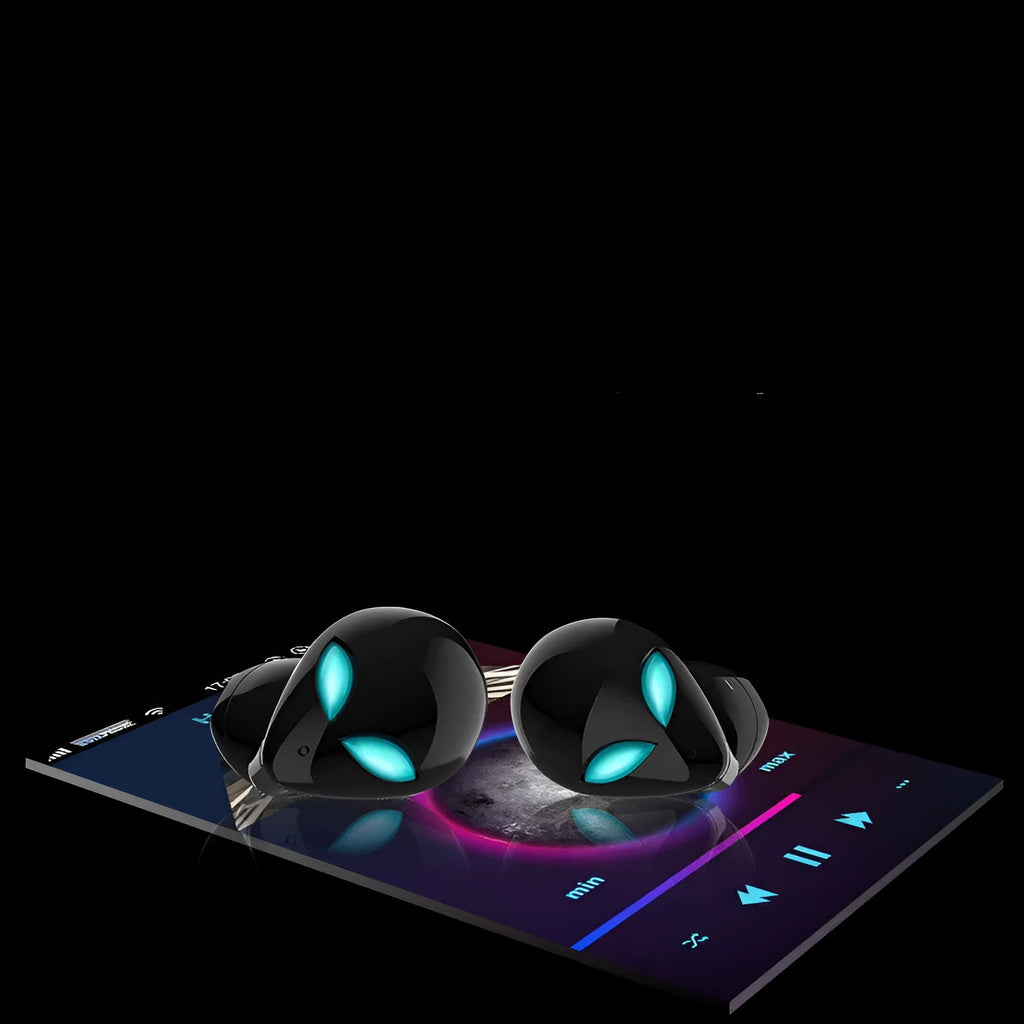 Creative Outer T8 Starman Bluetooth Headset with alien design and wireless charging case