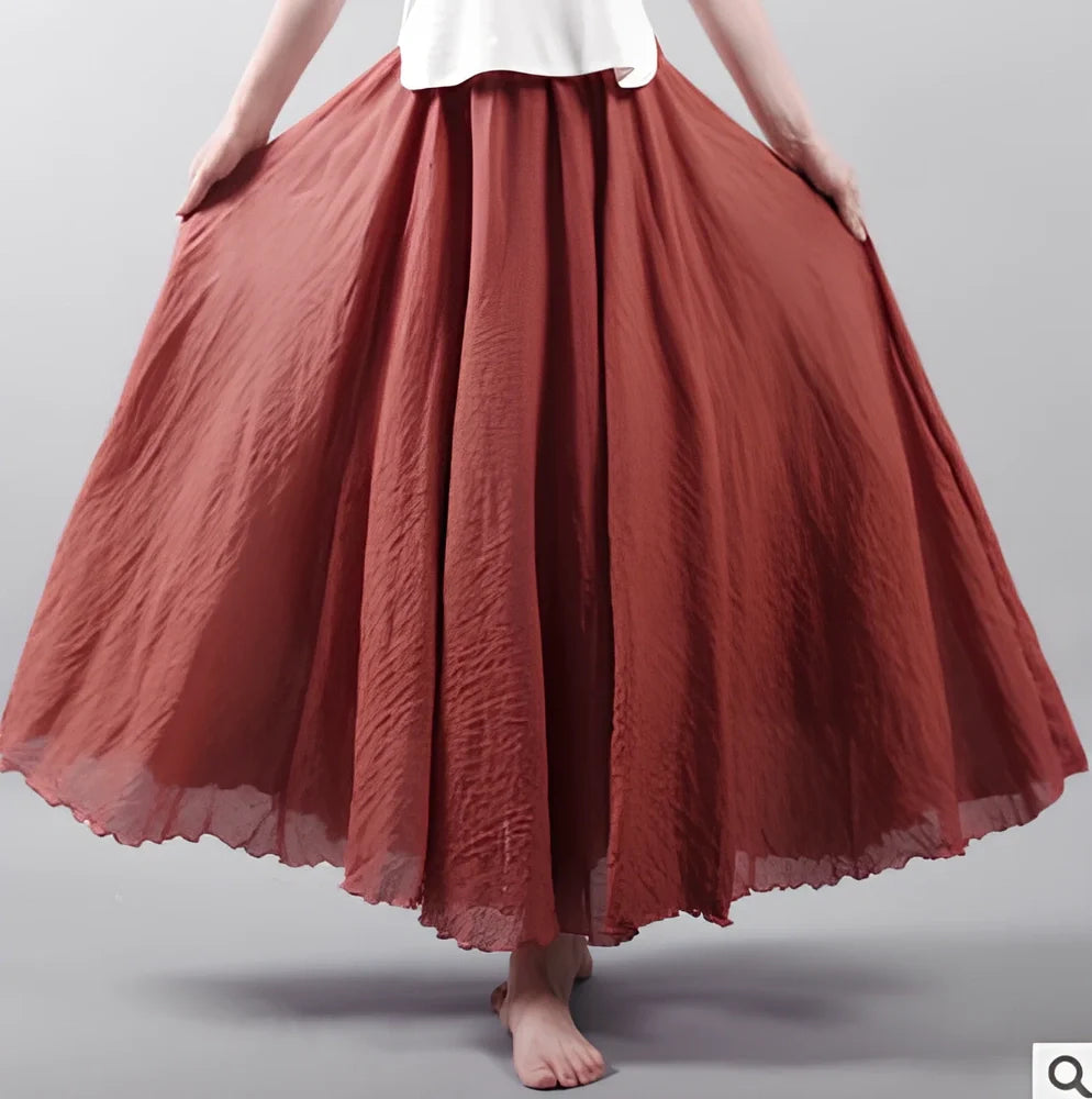 Women's cotton-linen blend A-line summer skirt with big pendulum design in various colours